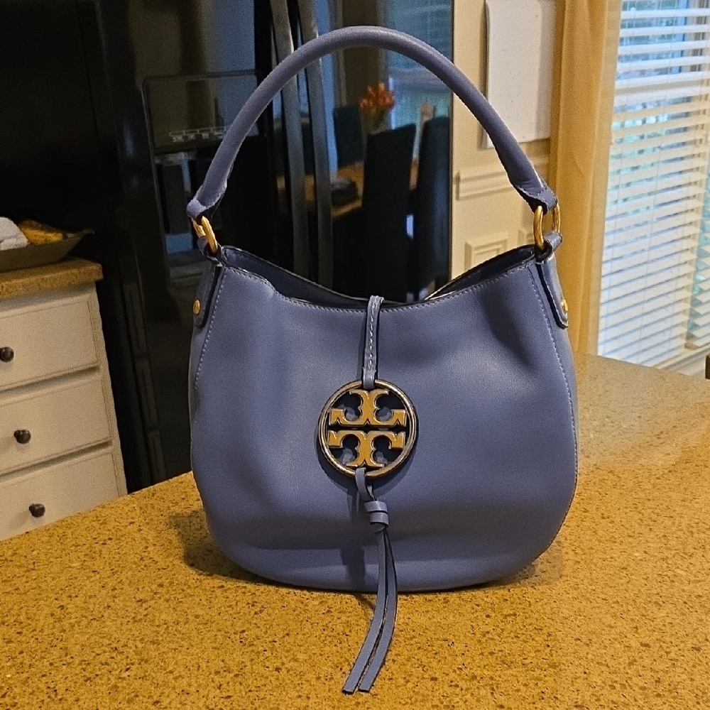 Tory Burch Blue Hobo Bag with Signature Logo